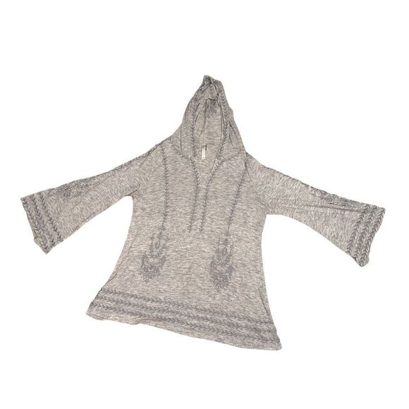 Beautiful Monoreno light Gray medium Embroidered Bohemian Hoodie Tunic Top - Picture 1 of 8